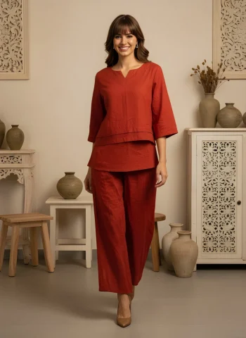 RICH LOOK SLUB COTTON PLAIN CO-ORD SET ORANGE