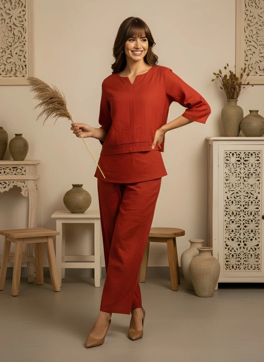 RICH LOOK SLUB COTTON PLAIN CO-ORD SET DAILY WEAR WHOLESALE PRICE ETHNIC GARMENT (6)