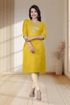 RICH LOOK TESLA COTTON EMBROIDERY WORK ONLY KURTI YELLOW