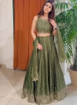RICH LOOK THAI SILK SEQUENCE WORK LEHENGA CHOLI WITH DUPATTA GREEN