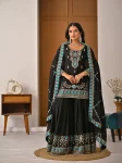 RICH LOOK VICHITRA SILK SEQUENCE AND EMBROIDERY WORK TOP SHARARA WITH DUPATTA BLACK