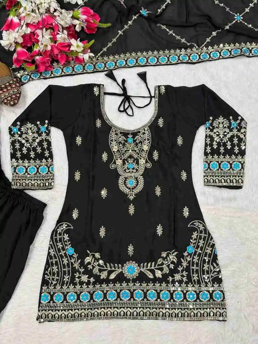 RICH LOOK VICHITRA SILK SEQUENCE AND EMBROIDERY WORK TOP PALAZZO WITH DUPATTA WEDDING WEAR WHOLESALE PRICE ETHNIC GARMENT (8)