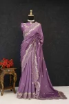 RICH LOOK VICHITRA SILK SEQUENCE THREAD EMBROIEDRY WORK SAREE WITH UNSTITCHED BLOUSE LAVENDER