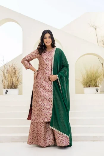 RICH LOOK VISCOSE JACQUARD TOP PALAZZO WITH DUPATTA PURPLE