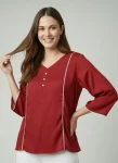 TRENDING DELTA SILK BUTTON LINING WORK ONLY TOP RED