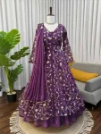 TRENDING FENDY SILK THREAD & SEQUENCE WITH FANCY LACE WORK GOWN LEHENGA WITH DUPATTA PURPLE