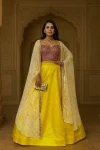 TRENDING KASTURI SILK PLAIN LEHENGA WITH FOIL MIRROR WORK & THREAD WORK BLOUSE AND SHRUG YELLOW