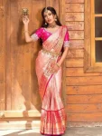 TRENDING LICHI SILK JACQUARD WORK SAREE WITH UNSTITCHED BLOUSE PINK