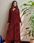 TRENDY GEORGETTE EMBROIDERY THREAD WORK TOP PALAZZO WITH DUPATTA MAROON