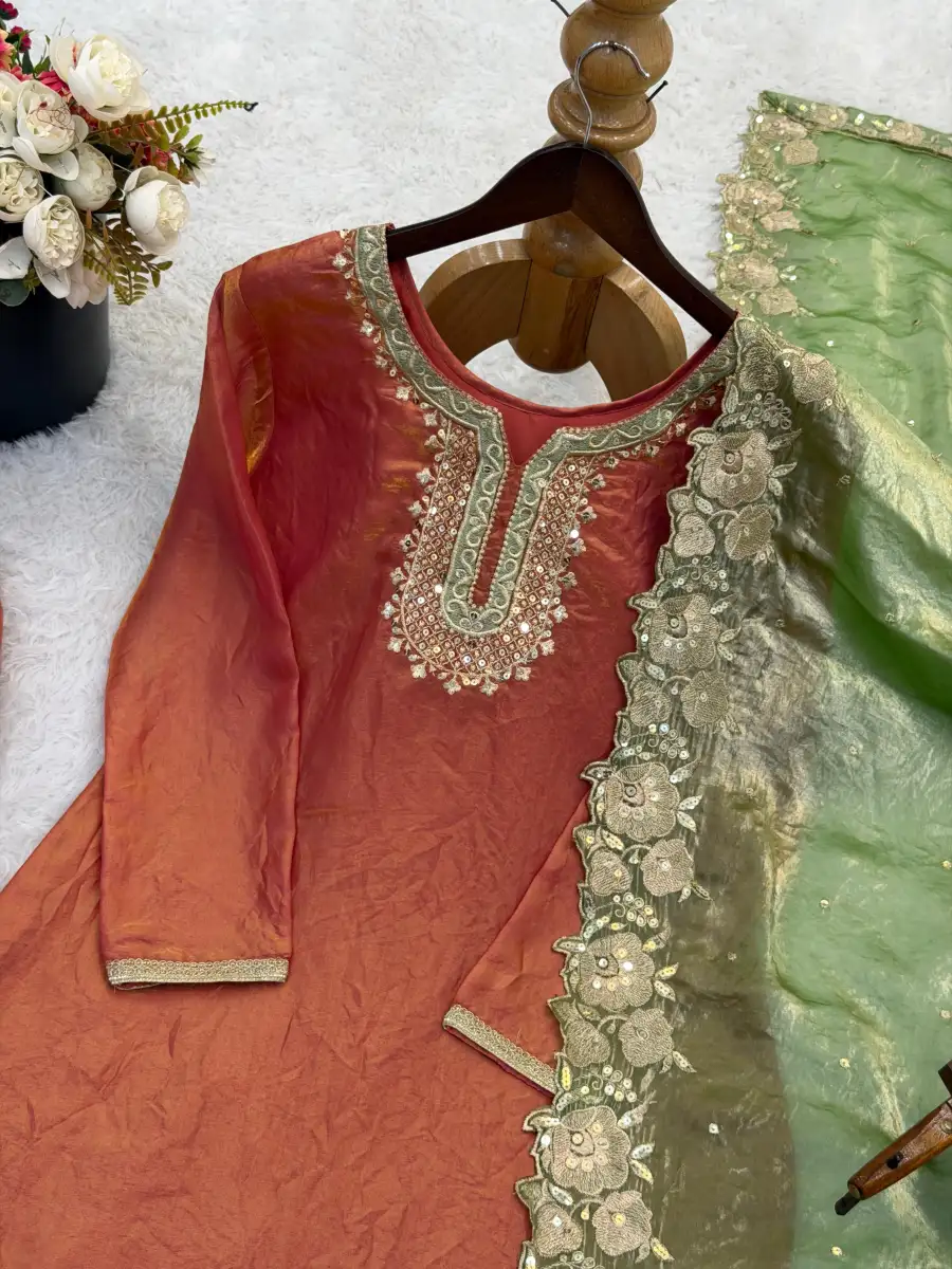 11DESIGNER FENDY SILK EMBROIDERY SEQUENCE WORK TOP SHARARA WITH DUPATTA FESTIVE WEAR WHOLESALE PRICE ETHNIC GARMENT (12)