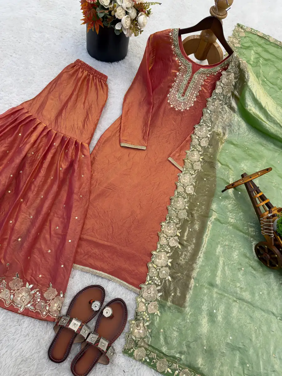 11DESIGNER FENDY SILK EMBROIDERY SEQUENCE WORK TOP SHARARA WITH DUPATTA FESTIVE WEAR WHOLESALE PRICE ETHNIC GARMENT (16)