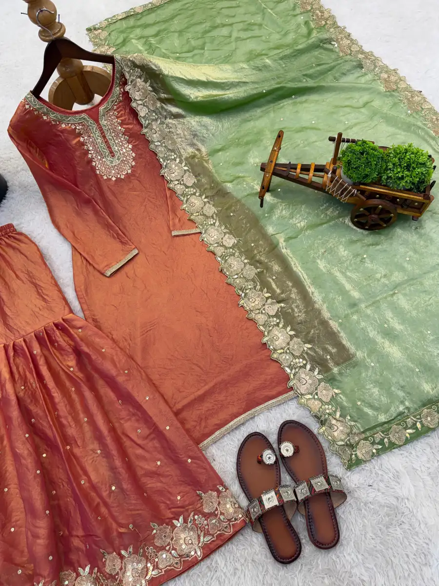 11DESIGNER FENDY SILK EMBROIDERY SEQUENCE WORK TOP SHARARA WITH DUPATTA FESTIVE WEAR WHOLESALE PRICE ETHNIC GARMENT (17)