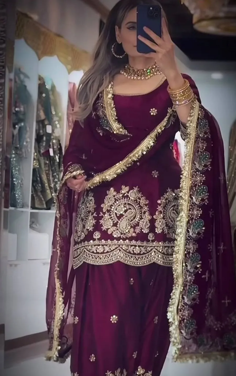 11MODERN FENDY CRUSH SILK EMBROIDERY THREAD & SEQUENCE WORK TOP PATIYALA WITH DUPATTA FESTIVE WEAR WHOLESALE PRICE ETHNIC GARMENT (13)