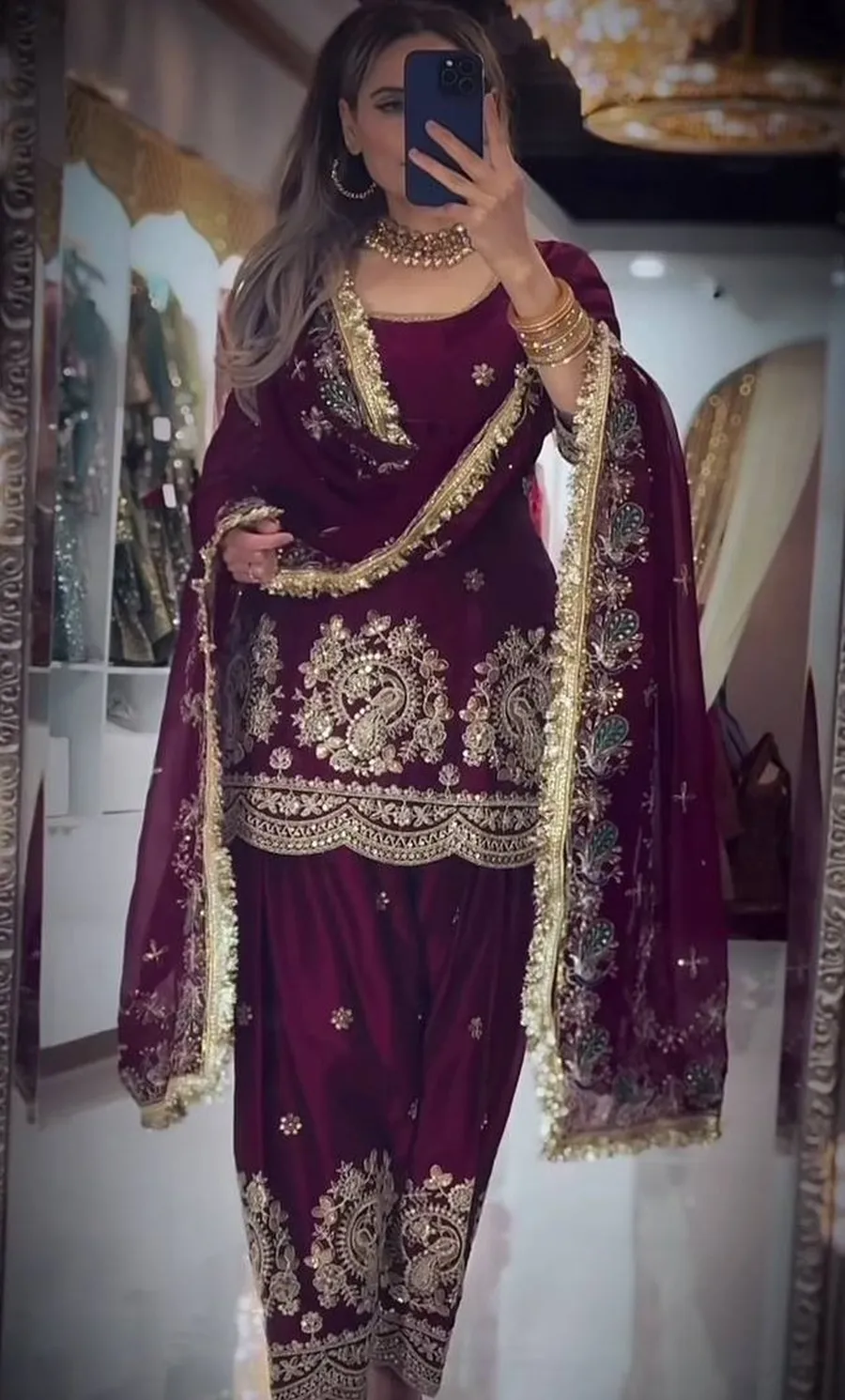 11MODERN FENDY CRUSH SILK EMBROIDERY THREAD & SEQUENCE WORK TOP PATIYALA WITH DUPATTA FESTIVE WEAR WHOLESALE PRICE ETHNIC GARMENT (14)