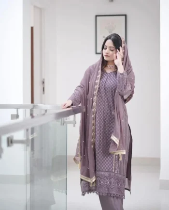 MODERN GEORGETTE SEQUENCE CODING EMBROIDERY WORK TOP BOITTOM WITH DUPATTA LAVENDER