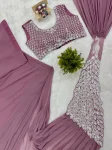 12DESIGNER GEORGETTE EMBROIDERY THREAD & SEQUENCE WORK READY TO WEAR SAREE WITH STITCHED BLOUSE PARTY WEAR WHOLESALE PRICE ETHNIC GARMENT (16)