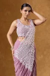 12DESIGNER GEORGETTE EMBROIDERY THREAD & SEQUENCE WORK READY TO WEAR SAREE WITH STITCHED BLOUSE PARTY WEAR WHOLESALE PRICE ETHNIC GARMENT (16)