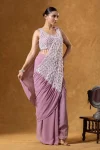 12DESIGNER GEORGETTE EMBROIDERY THREAD & SEQUENCE WORK READY TO WEAR SAREE WITH STITCHED BLOUSE PARTY WEAR WHOLESALE PRICE ETHNIC GARMENT (16)