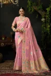 DESIGNER ORGANZA KHADI ZHALLAR WORK SAREE WITH UNSTITCHED BLOUSE BABY PINK