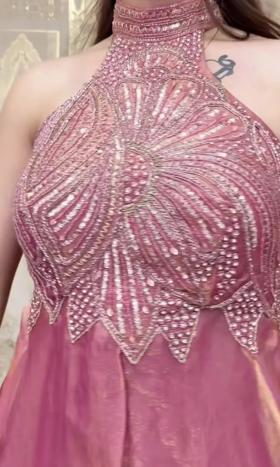 12MODERN FENDY SILK BEADS HAND WORK AND MOTI WORK HIGH NECK TOP WITH PALAZZO SET PARTY WEAR WHOLESALE PRICE ETHNIC GARMENT (19)