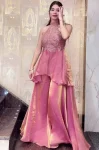 12MODERN FENDY SILK BEADS HAND WORK AND MOTI WORK HIGH NECK TOP WITH PALAZZO SET PARTY WEAR WHOLESALE PRICE ETHNIC GARMENT (18)