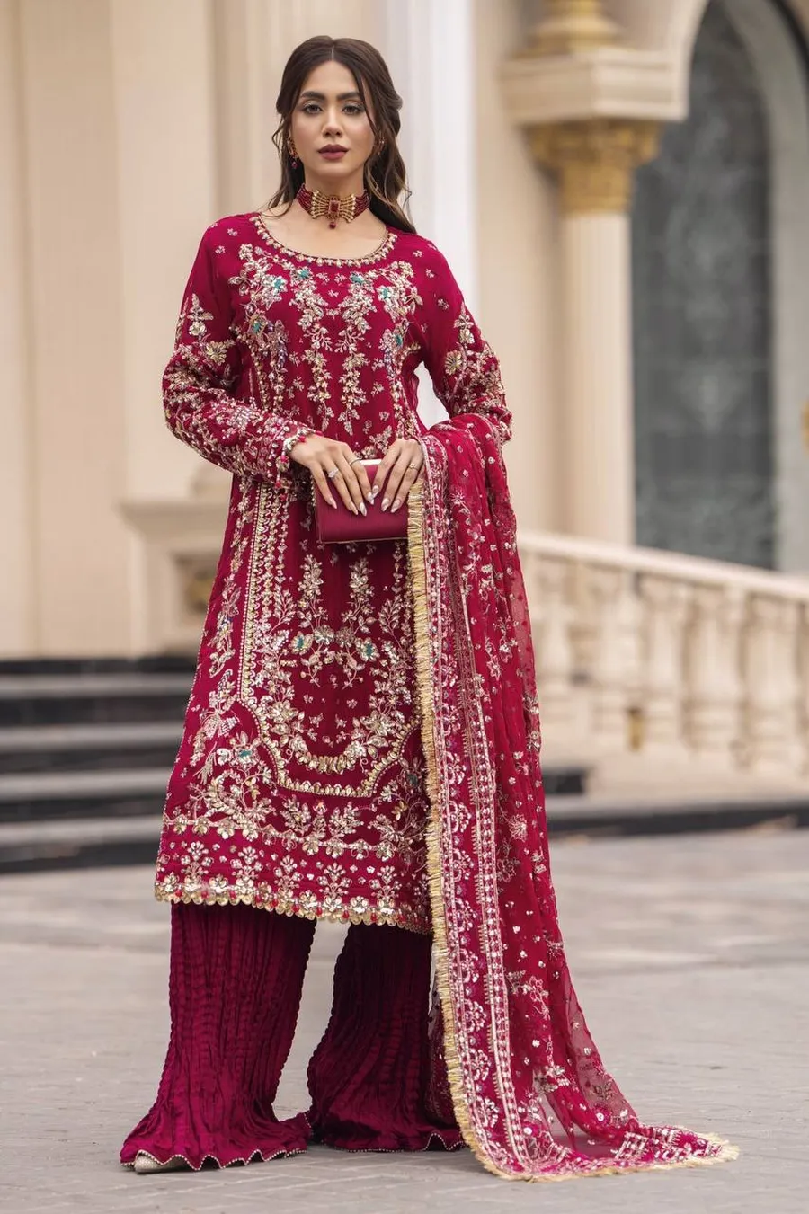 13FANCY GEORGETTE EMBROIDERY SEQUENCE WORK WITH BEADS WORK TOP PALAZZO WITH DUPATTA FESTIVE WEAR WHOLESALE PRICE ETHNIC GARMENT (21)