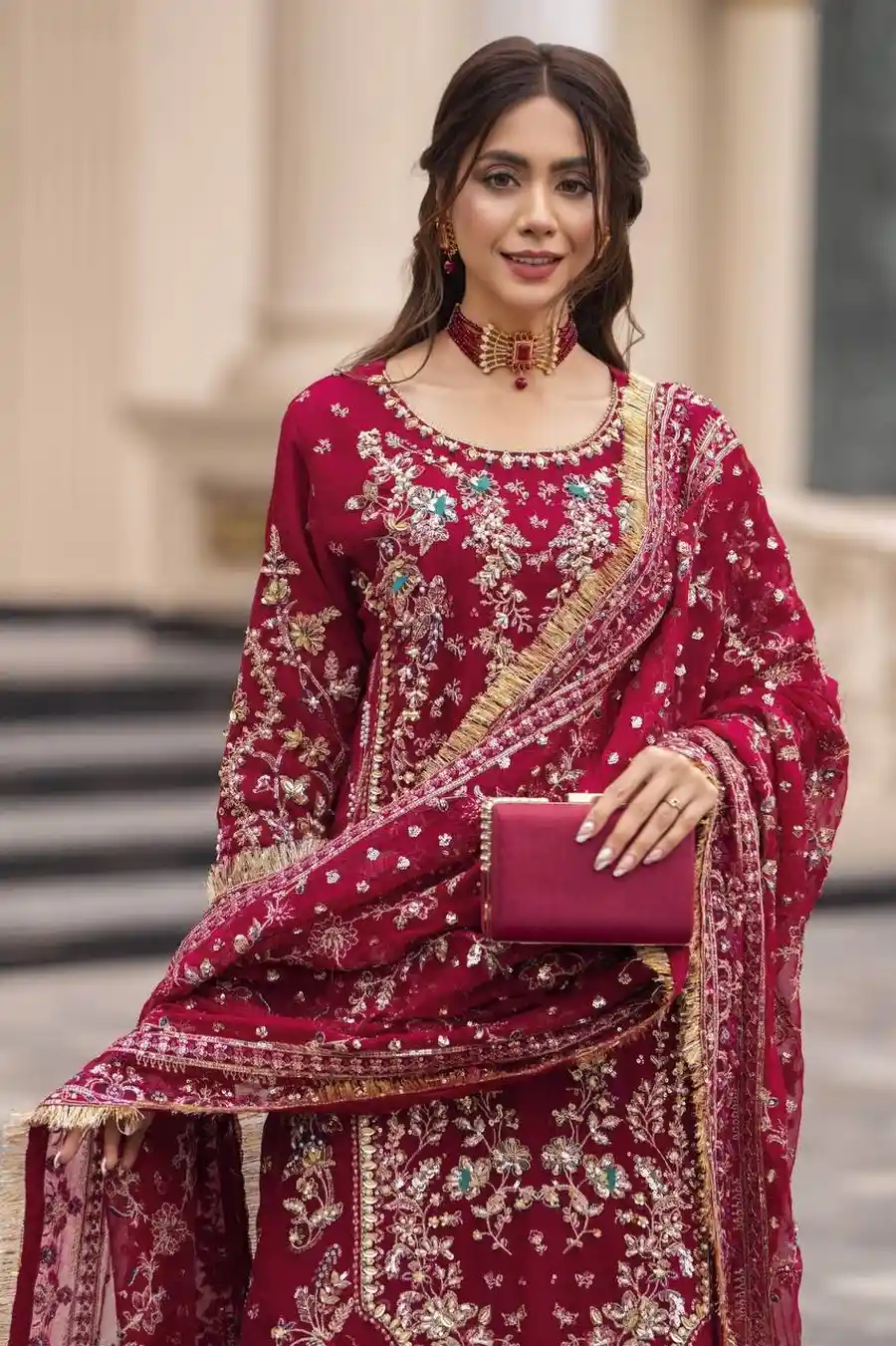 13FANCY GEORGETTE EMBROIDERY SEQUENCE WORK WITH BEADS WORK TOP PALAZZO WITH DUPATTA FESTIVE WEAR WHOLESALE PRICE ETHNIC GARMENT (26)