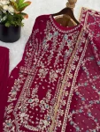13FANCY GEORGETTE EMBROIDERY SEQUENCE WORK WITH BEADS WORK TOP PALAZZO WITH DUPATTA FESTIVE WEAR WHOLESALE PRICE ETHNIC GARMENT (22)