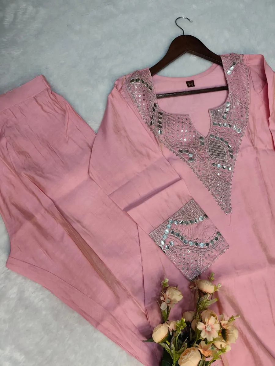 14FANCY SHIMMER SILK EMBROIDERY SEQUENCE WORK TOP PENT SET FESTIVE WEAR WHOLESALE PRICE ETHNIC GARMENT (14)