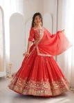 15DESIGNER SHIMMER SILK THREAD WITH SEQUENCE WORK LEHENGA CHOLI WITH DUPATTA WEDDING WEAR WHOLESALE PRICE ETHNIC GARMENT (19)