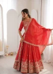 15DESIGNER SHIMMER SILK THREAD WITH SEQUENCE WORK LEHENGA CHOLI WITH DUPATTA WEDDING WEAR WHOLESALE PRICE ETHNIC GARMENT (19)