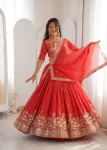15DESIGNER SHIMMER SILK THREAD WITH SEQUENCE WORK LEHENGA CHOLI WITH DUPATTA WEDDING WEAR WHOLESALE PRICE ETHNIC GARMENT (19)