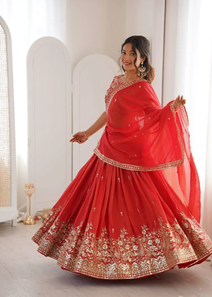 15DESIGNER SHIMMER SILK THREAD WITH SEQUENCE WORK LEHENGA CHOLI WITH DUPATTA WEDDING WEAR WHOLESALE PRICE ETHNIC GARMENT (21)