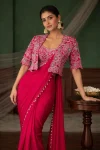 16DESIGNE CREPE SILK LACE BORDER WORK READY TO WEAR SAREE WITH STITCHED BLOUSE AND KOTI PARTY WEAR WHOLESALE PRICE ETHNIC GARMENT (10)