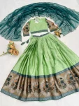 16DESIGNER SILK ZARI WEAVING WITH CONTRAST BORDER KALAMKARI WEAVING BORDER WORK LEHENGA CHOLI WITH DUPATTA FESTIVE WEAR WHOLESALE PRICE ETHNIC GARMENT (11)