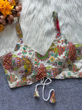 MODERN CREPE EMBROIDERY WITH BEAUTIFUL POSITION PRINT WORK STITCHED BLOUSE WHITE