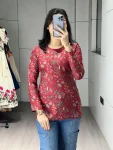 MODERN CAMBRIC COTTON FLORAL PRINTED WORK SHORT KURTI MAROON