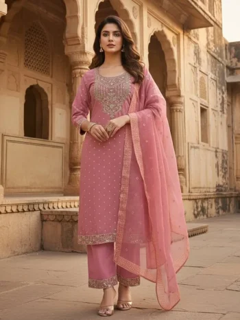 MODERN CHANDERI COTTON CODING SEQUENCE & JHARKAN BUTTI WORK TOP BOTTOM WITH DUPATTA BABY PINK