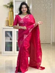 NEW ARRIVAL BANARASI SILK WEAVING & GOLDEN ZARI WORK SAREE WITH UNSTITCHED BLOUSE RANI