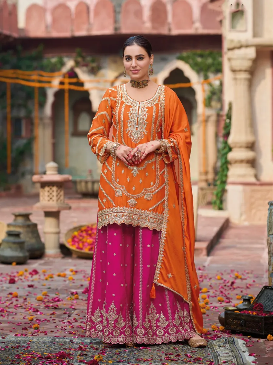 18DESIGNER CHINON SILK EMBROIDERY SEQUENCE WITH CODING WORK TOP PALAZZO WITH DUPATTA FESTIVE WEAR WHOLESALE PRICE ETHNIC GARMENT (11)