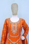 18DESIGNER CHINON SILK EMBROIDERY SEQUENCE WITH CODING WORK TOP PALAZZO WITH DUPATTA FESTIVE WEAR WHOLESALE PRICE ETHNIC GARMENT (11)