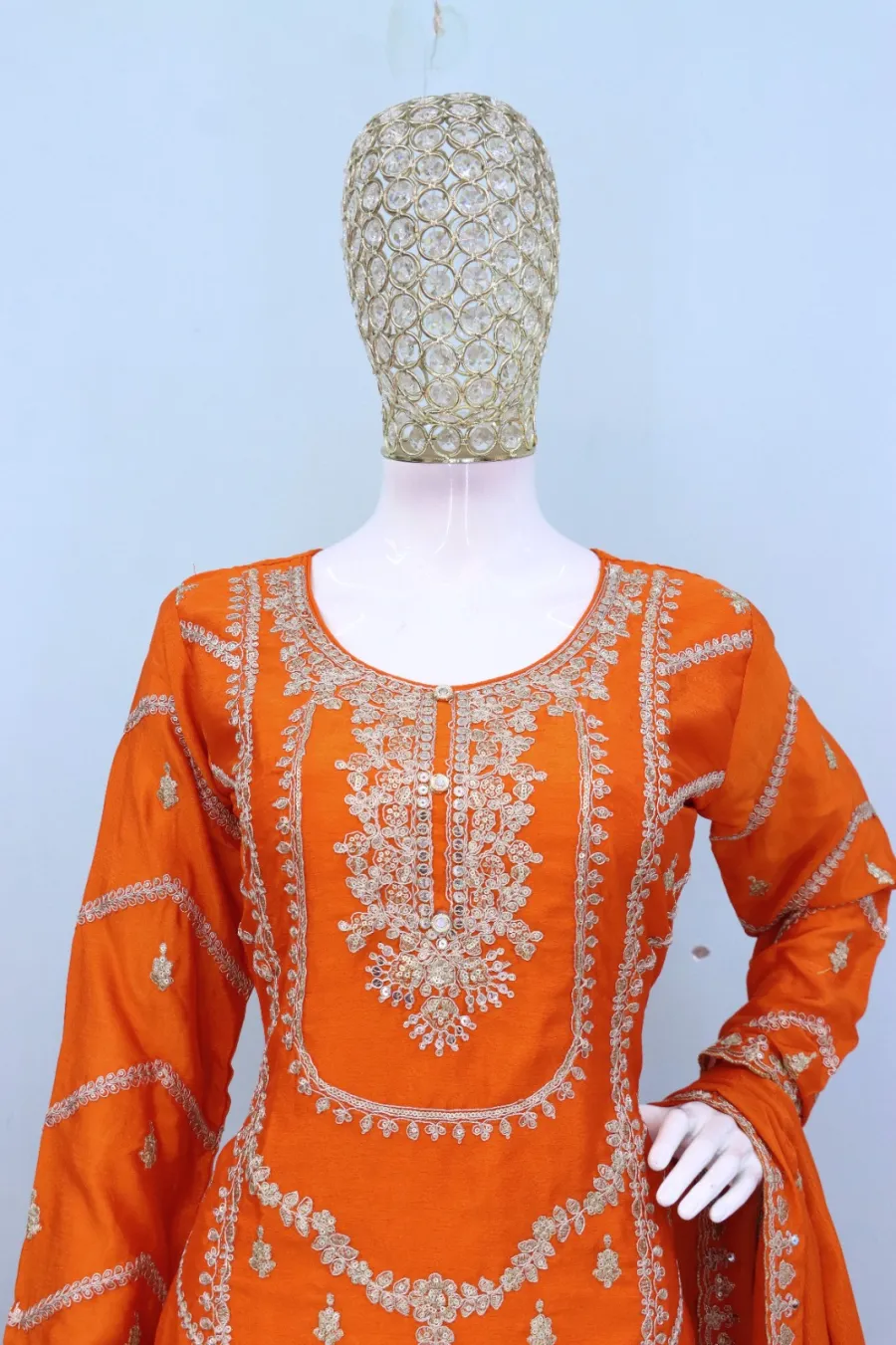 18DESIGNER CHINON SILK EMBROIDERY SEQUENCE WITH CODING WORK TOP PALAZZO WITH DUPATTA FESTIVE WEAR WHOLESALE PRICE ETHNIC GARMENT (14)