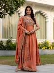 MODERN VICHITRA SILK EMBROIDERY WORK GOWN WITH DUPATTA ORANGE