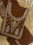 DESIGNER SILK EMBROIDERY THREAD WITH HAND WORK TOP BOTTOM WITH DUPATTA CHIKU