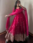 1DESIGNER FENDY SILK EMBROIDERY SEQUENCE WORK GOWN BOTTOM WITH DUPATTA WEDDING WEAR WHOLESALE PRICE ETHNIC GARMENT (11)