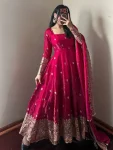 1DESIGNER FENDY SILK EMBROIDERY SEQUENCE WORK GOWN BOTTOM WITH DUPATTA WEDDING WEAR WHOLESALE PRICE ETHNIC GARMENT (11)