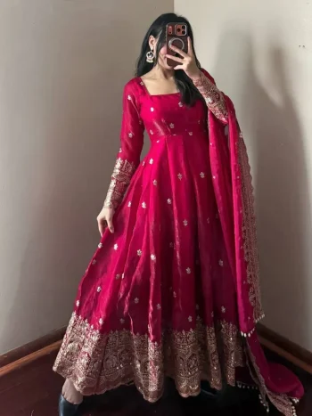 DESIGNER FENDY SILK EMBROIDERY  SEQUENCE WORK GOWN BOTTOM WITH DUPATTA RANI