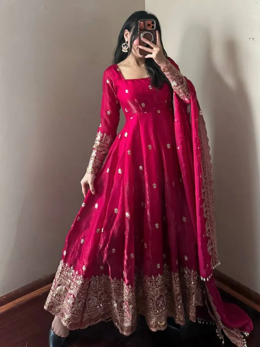 1DESIGNER FENDY SILK EMBROIDERY SEQUENCE WORK GOWN BOTTOM WITH DUPATTA WEDDING WEAR WHOLESALE PRICE ETHNIC GARMENT (11)