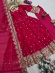 1DESIGNER FENDY SILK EMBROIDERY SEQUENCE WORK GOWN BOTTOM WITH DUPATTA WEDDING WEAR WHOLESALE PRICE ETHNIC GARMENT (11)