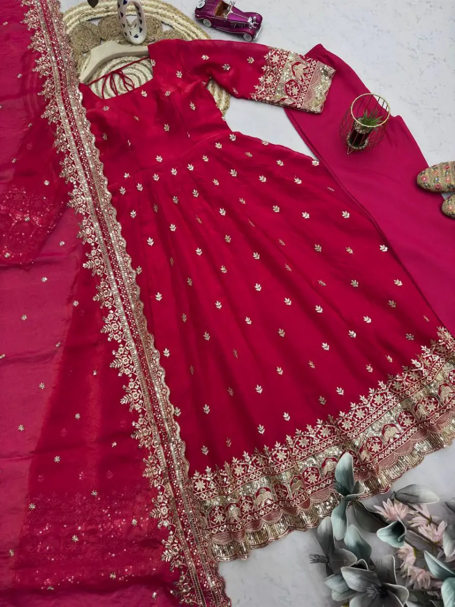 1DESIGNER FENDY SILK EMBROIDERY SEQUENCE WORK GOWN BOTTOM WITH DUPATTA WEDDING WEAR WHOLESALE PRICE ETHNIC GARMENT (12)
